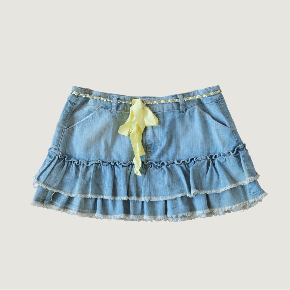 Be Bop Denim Skirt Womens Blue Ruffle Tiered Y2K Coquette‎ 11 Mini